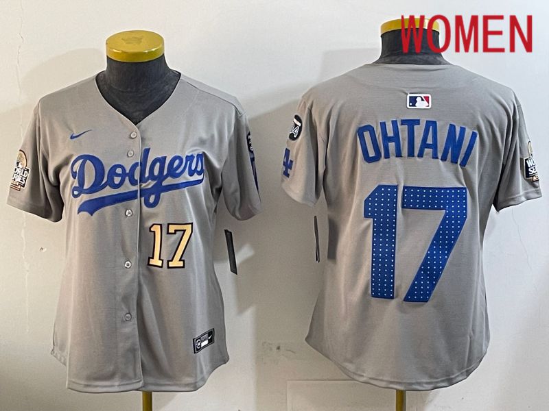 Women Los Angeles Dodgers 17 Ohtani Grey Game 2024 Nike MLB Jersey style 12051